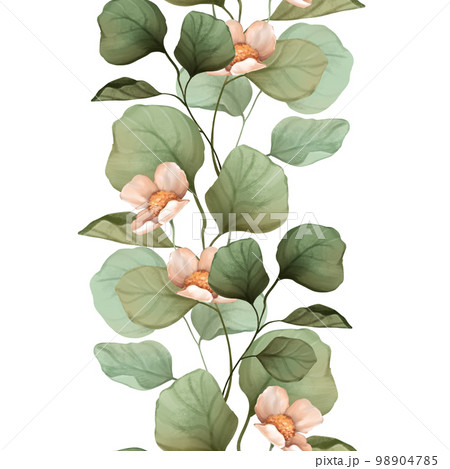 Seamless floral pattern on white background. Decorative border of flowers. 98904785