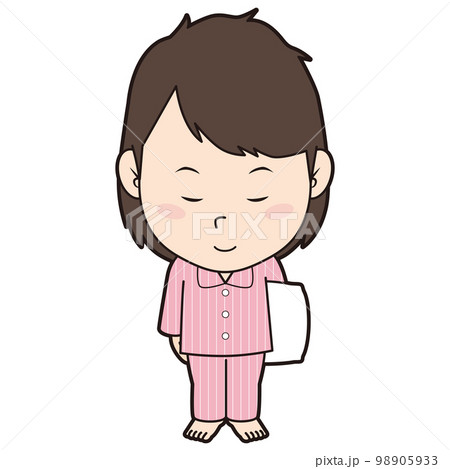 お辞儀するパジャマ女性 98905933