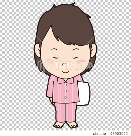 お辞儀するパジャマ女性 98905933