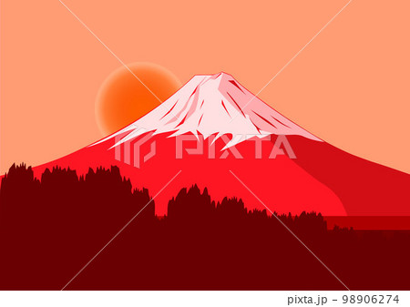 夕日で赤く染まった富士山のイラスト素材 [98906274] - PIXTA