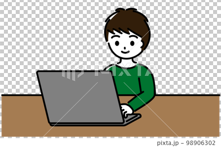 笑顔でノートパソコンを操作する小学生の男の子 98906302