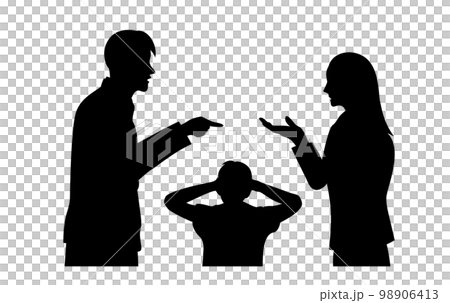 子供に迷惑な夫婦喧嘩をするシルエットイラスト 子供に迷惑な夫婦喧嘩をするシルエットイラスト 98906413