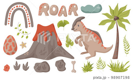 Dinosaur footprint tracks. Illustrations paw, claw predator. Dinosaur footprint perfect for textile, wrap and wallpaper and design. Dinosaur footprint tracks. Illustrations paw, claw predator. Dinosaur footprint perfect for textile, wrap and wallpaper and design. 98907198