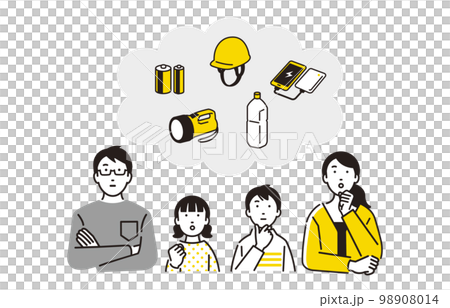 Parents and children thinking about disaster prevention 98908014