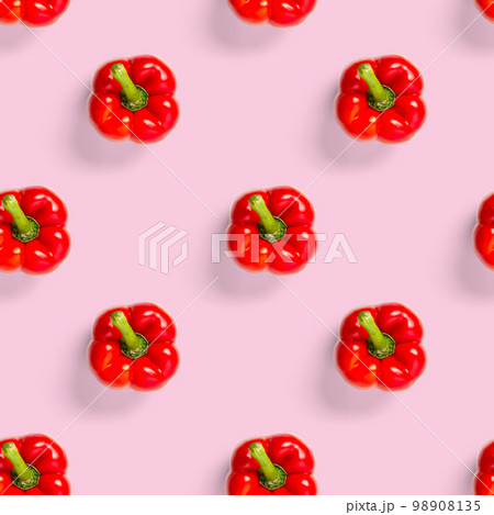 seamless pattern of bulgarian red pepper on pink background. wallpaper, print pattern, top view, flat layout, isolated 98908135