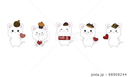 Set of white cats with hearts on white background vector illustration 98908244