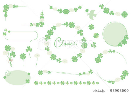 クローバー（シロツメクサ）のフレームやあしらいのベクターイラストセット 98908600