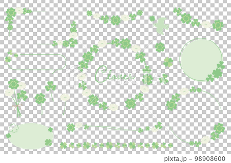 クローバー（シロツメクサ）のフレームやあしらいのベクターイラストセット 98908600