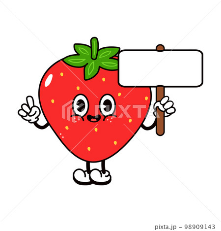 Cute funny Strawberry with an inscription character. Vector hand drawn traditional cartoon vintage, retro, kawaii character illustration icon. Isolated white background. Strawberry character 98909143