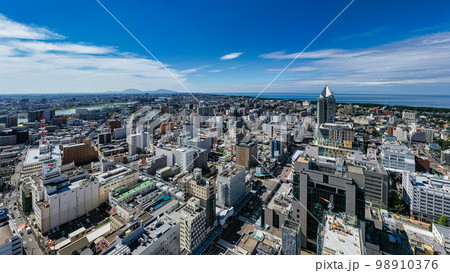 新潟市と弥彦山と日本海 98910376