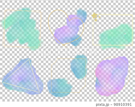 Set of watercolor gradation and golden frame Set of watercolor gradation and golden frame 98910391