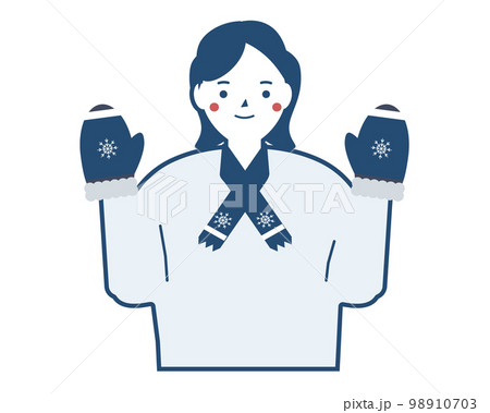 冬に温かい服装をする男性。防寒対策と温かい手袋。ベクターイラスト 98910703