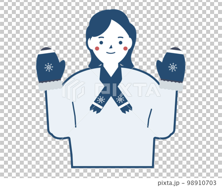 一個男人在冬天穿著暖和。防寒和保暖手套。矢量圖 98910703