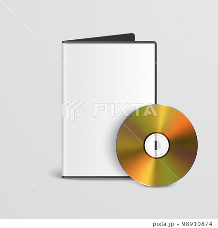 Vector Realistic Yellow CD, DVD with Rectangular Box, Cover, Envelope, CD Case Closeup. CD Packaging Design for Mockup. Golden Compact Disk, Front View 98910874