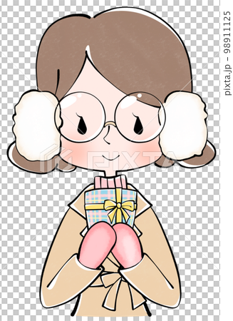 一個穿著冬裝的女人拿著禮物的插圖 一個穿著冬裝的女人拿著禮物的插圖 98911125