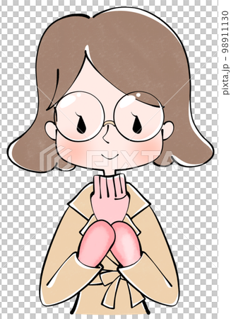 コートを着て手袋をはめた女性のイラスト コートを着て手袋をはめた女性のイラスト 98911130