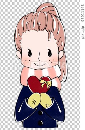 一個女人拿著心形禮物的情人節插畫 98911148