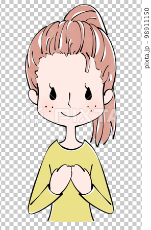 一個女人把手放在胸前的插圖 一個女人把手放在胸前的插圖 98911150