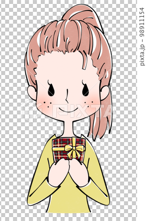 Illustration of a woman with a present Illustration of a woman with a present 98911154