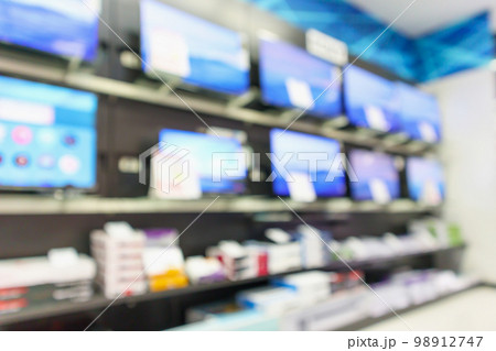 eletronic department store show Television TV and home appliance with bokeh light blurred background 98912747