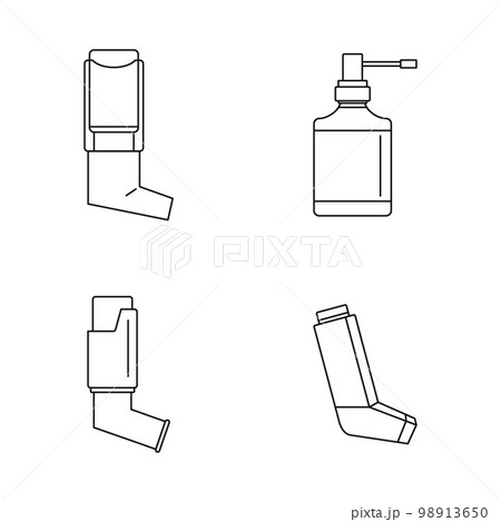Inhaler breather deep breath health care asthma icons set. Outline illustration of 4 Inhaler breather deep breath health care asthma vector icons for web 98913650