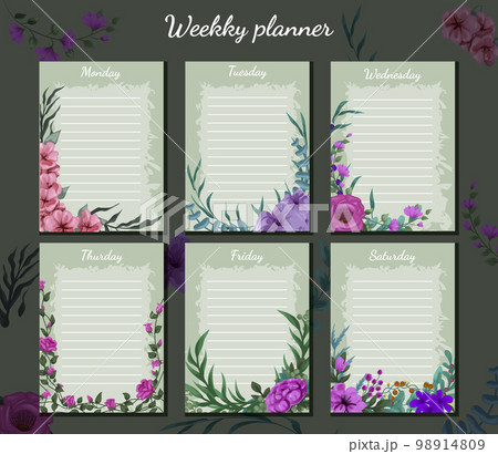 Cute planner templates. Daily, weekly, monthly and yearly planners. Bright design of a notepad page. Vector illustration 98914809