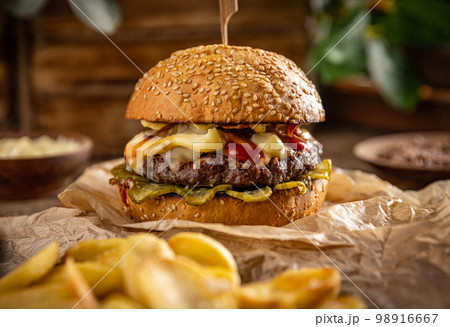Tasty grilled home made burger Tasty grilled home made burger 98916667