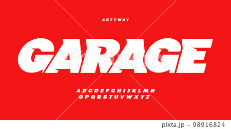 Garage service font, bold italic letters, dynamic alphabet for car racing logo and headline, automotive typography, sport game design. Vector typographic design 98916824