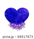 Blue Heart With Crocuses Flowers Hand Drawn Illustration. Wedding Concept 98917873
