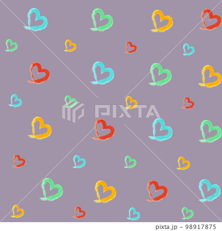 Pastel Heart Pattern On Light Background. Hand Drawn Illustration. Pastel Heart Pattern On Light Background. Hand Drawn Illustration. 98917875