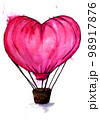Pink Splash Heart Hot Air Balloon. Hand Drawn Illustration. Wedding Concept. 98917876