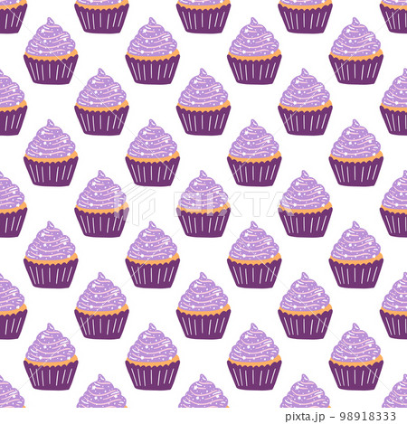 Seamless pattern with delicious cupcake in cartoon style. Vector background with sweets, dessert, pastries Seamless pattern with delicious cupcake in cartoon style. Vector background with sweets, dessert, pastries 98918333