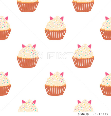 Seamless pattern with delicious cupcake in cartoon style. Vector background with sweets, dessert, pastries 98918335