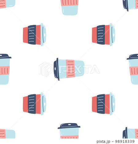 Seamless pattern with coffee paper cup. Flat vector background with reusable cup for hot and cold drinks 98918339