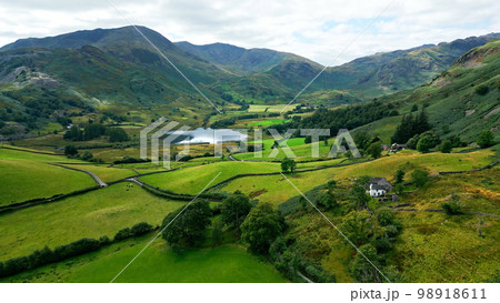 The amazing mountains and valleys at Lake District National Park in England - aerial view - travel 98918611