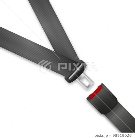 Safety seat belt, open and closed seatbelt. Art design road strap. Abstract concept car, airplane driver protection graphic element. Vector 98919026