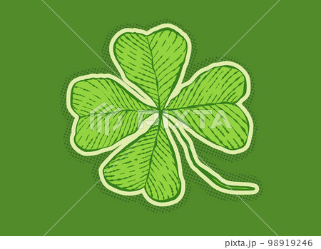 Vintage green lucky clover with four leaf in hand drawing style for Patrick's day. 98919246