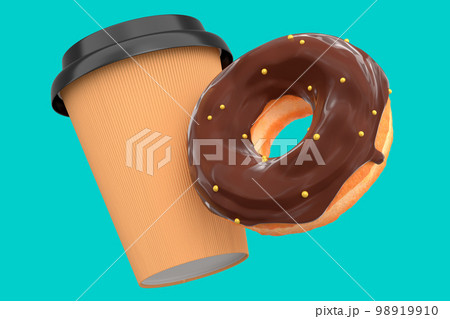 Paper coffee cup for cappuccino, americano, espresso, mocha, latte on green 98919910