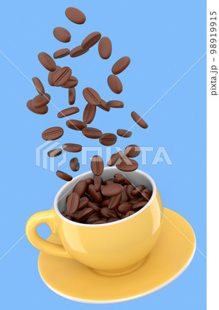 Ceramic coffee cup with coffee beans for americano, espresso, latte on blue 98919915