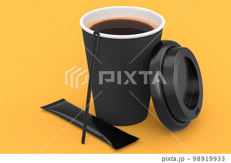 Paper coffee cup with cover, sugar, coffee bean and stick for americano espresso 98919933