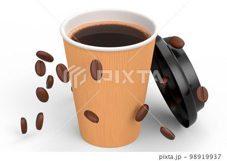 Paper coffee cup with coffee bean for cappuccino, americano, espresso on white 98919937
