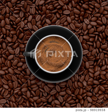 Ceramic coffee cup with coffee beans for americano, espresso, mocha, latte 98919938