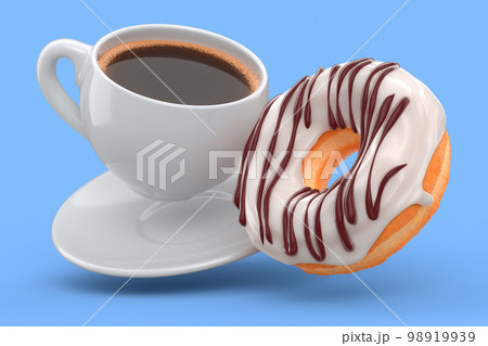 Ceramic coffee cup for cappuccino, americano, espresso, mocha, latte on blue 98919939