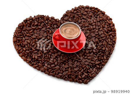 Ceramic coffee cup with coffee beans for americano, espresso, latte on white 98919940