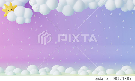 3d rendered sun with clouds and rain. Background for children 98921385