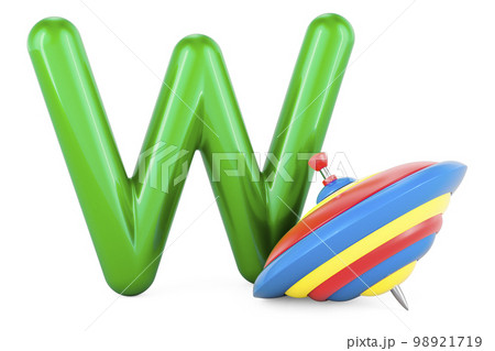 Kids ABC, Letter W with whirligig top. 3D rendering 98921719