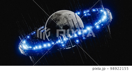 Glowing futuristic ring around planet Glowing futuristic ring around planet 98922155