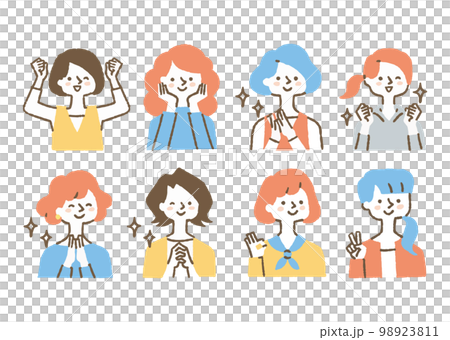 キラキラしている女性たちのアイコンセット_色 98923811