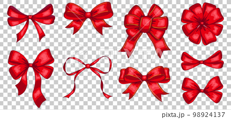 Line drawing set of red ribbons. Hand drawn vector illustration. Vintage line art. 98924137