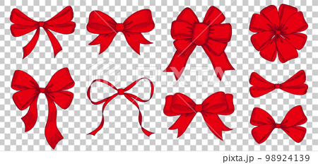 Line drawing set of red ribbons. Hand drawn vector illustration. Vintage line art. 98924139